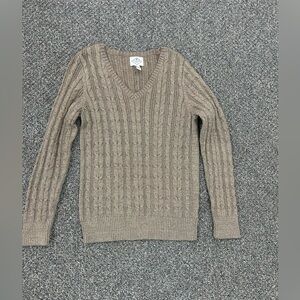 St John’s Bay Cable Knit V-Neck Sweater in Taupe